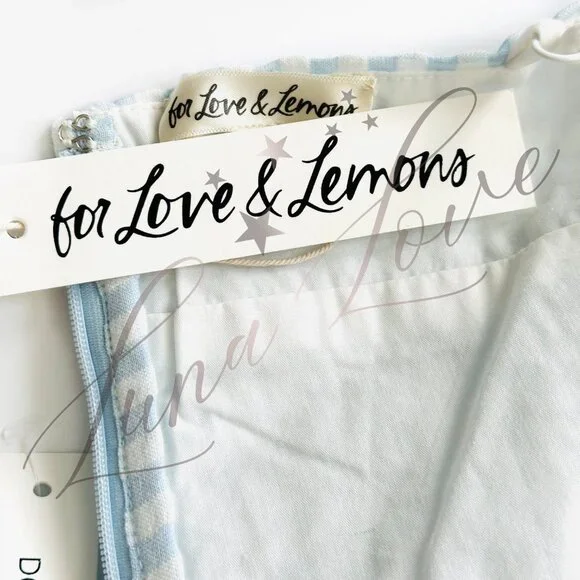 FOR LOVE & LEMONS Georgia Gingham Midi Dress In Blue NWT - Picture 12 of 12